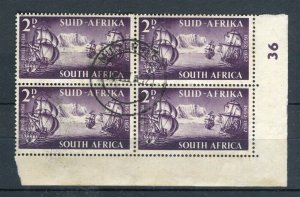 SOUTH AFRICA; 1952 early Van Riebeeck issue 2d. used CORNER BLOCK,