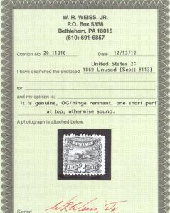 USA #113 Mint **With Certificate** 