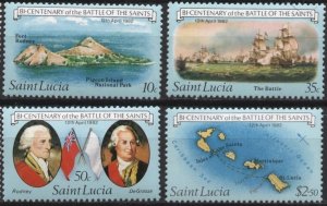 St. Lucia 583-586 (mnh set of 4) Battle of the Saints (1982)