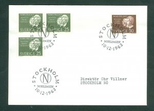 Sweden. FDC 1963. Nobel Prize Winners 1903. Adr: Stockholm No. Engrav: Wallhorn.