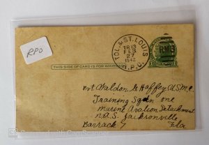 US Postalcard RPO From Tol & St Louis 1942 USMC