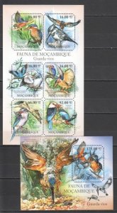 Bc1097 2011 Mozambique Fauna Birds Kingfishers 1Kb+1Bl Mnh