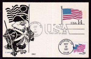 1987 U. S. Flag 14c postal card FDC Baltimore Sc UX117 DRC cachet (YG