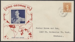 1937 #236 8c George VI Mufti FDC Sanders Cachet Montreal Stn H CDS