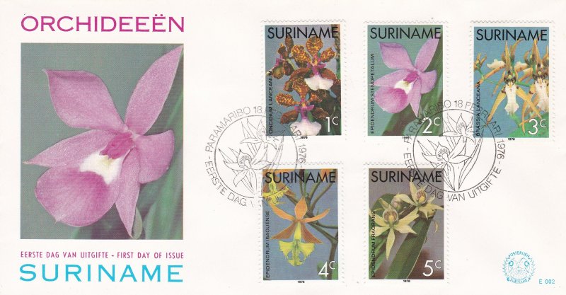 Suriname #  427-431, Orchids on a First Day Cover