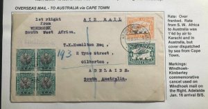 1931 Windhoek South West Africa First Flight Cover FFC To Adelaide Australia