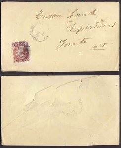 Canada-cover  #10476-3c Small Queen-fancy cancel[ partial VR ]-Dufferin Cnty-She