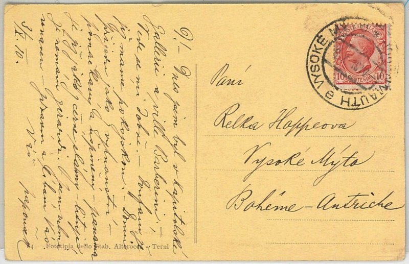 50602 - ITALY - Stamp postmarked on arrival with CZECHOSLOVAKIA POSTMARK - 1910-