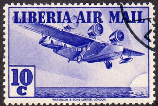 Liberia C9 - Used - 10c Tri-motor Airplane (1938) (2)