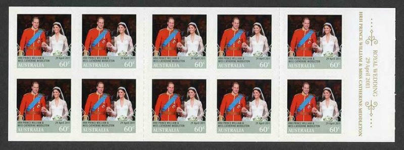 Australia SG3593a 2011 Royal Wedding (2nd issue) Self Adhesive Booklet Pane U/M 