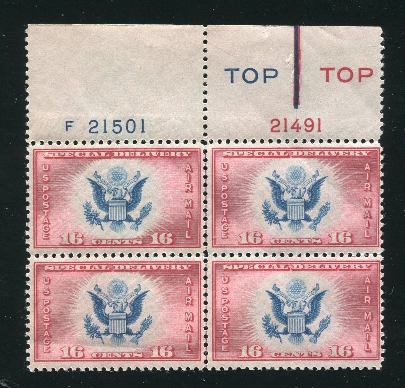 1936 16¢ Special Delivery Airmail Plate Block Top F CE2 Type 4 MNH ...