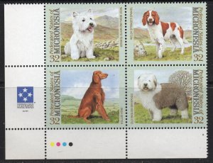 Thematic stamps MICRONESIA 1995 DOGS 426/9 BLOCK mint