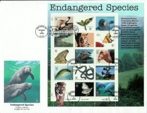 Endangered Species SET OF 2 SHEETS of 15 FDCs San Diego Zoo FW / S+T 30 Stamps!