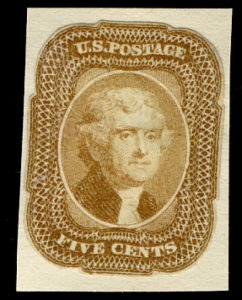 US #29  Yellowish Brown, VF mint cut to shape and applied to card, very fresh...