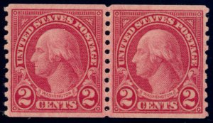 US 599 2c 1923 George Washington type I horizontal coil NH pair PSAG grade 98