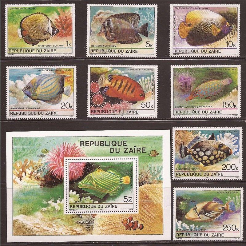 Zaire - 1980 Tropical Fish-8 Stamp  Set + S/S - 26B-001