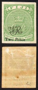 Fiji 1871 Printers Trial 2d on 3d on laid paper