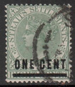 Straits Setts Scott 82 - SG93, 1892 1c on 8c Green used