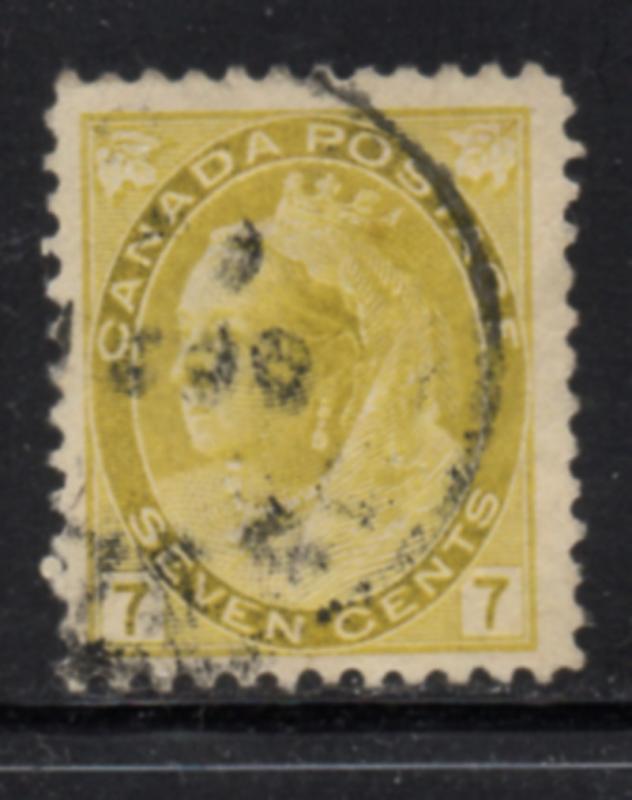 Canada Sc 81 1902 7c olive yellow Victoria numeral issue stamp used