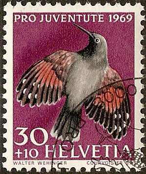 Switzerland - #B388 - used - 1969 - Wall Creeper -SCV-$0.25