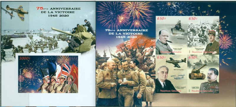 75th ANNIVERSARY WORLD WAR II CHURCHILL STALIN MNH STAMP SET IMPERFORATED