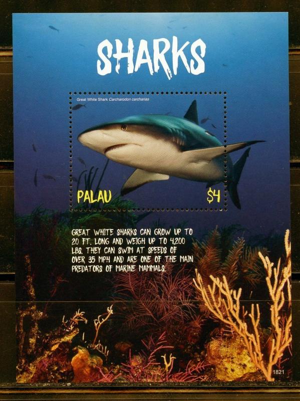 PALAU 2019  SHARKS  SOUVENIR  SHEET  MINT NEVER HINGED 