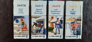 US Scott # 1495-1498; Four 8c Postal People from 1973; MNH, og, VF centering