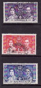 Mauritius-Sc#208-10- id7-used KGVI Omnibus set-Coronation-1937-