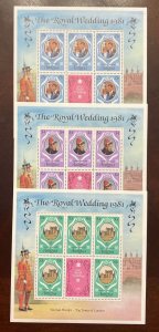 D)1981, ANTIGUA, 3 SHEETS OF SOUVENIR, ISSUANCE ROYAL WEDDING PRINC