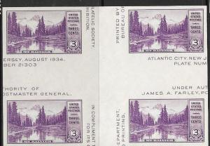 US#770a  $0.03 Imperf  block of 4 with cross gutters (MNG) CV $27.50