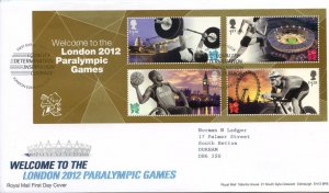 GB 2012 Paralympice Mini Sheet First Day Cover London Cancel 