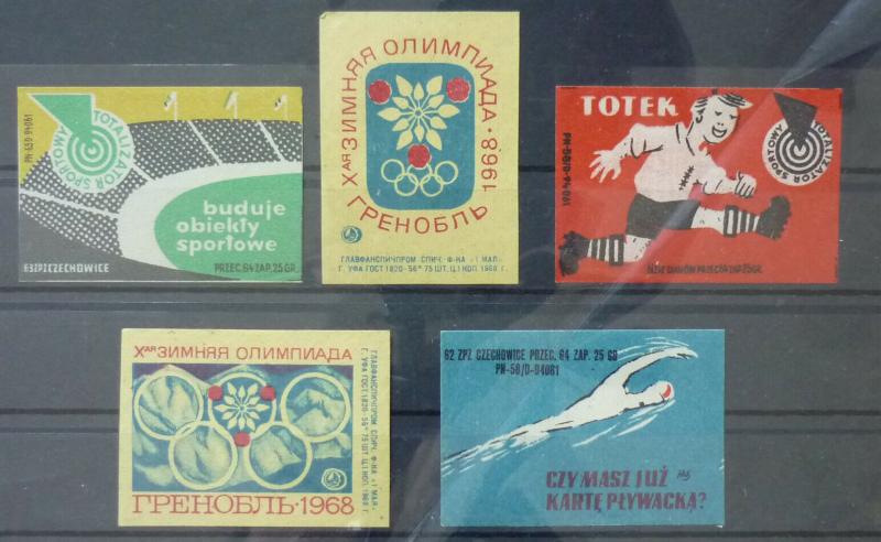 Match Box Labels ! sport olimpic games football stadium swimming GN5