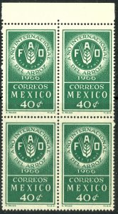 MEXICO 1966 FAO International RICE YEAR Issue BLOCK OF 4 Sc 973 MNH