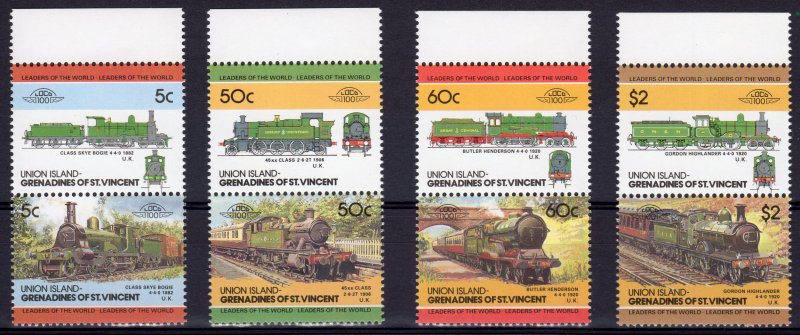 Union Island- G.St.Vincent 1985 LOCOMOTIVES 2nd.series (8) 4 Pairs MNH