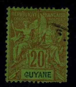 French Guiana Scott 41 Perf 14x13.5 Used Red stamp on Greenish paper