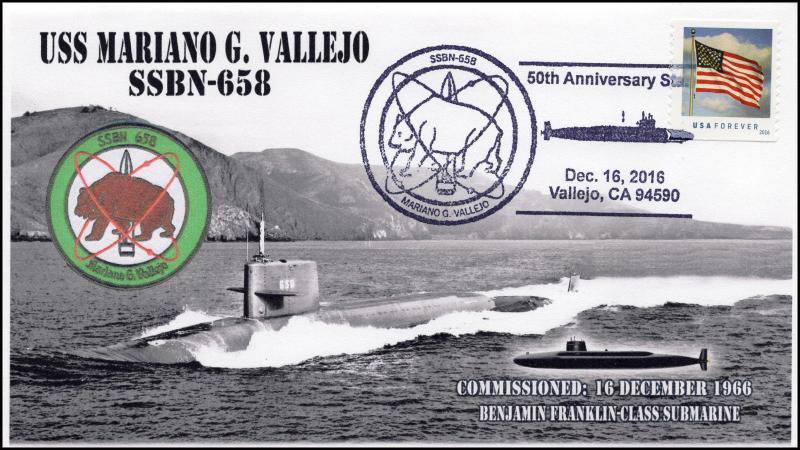 16-399, 2016, USS Vallejo, SSBN-658, Submarine,Pictorial Cancel, 50th