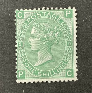 GREAT BRITAIN #54, 1867 1 sh green (plate 5) QV. F, MH, CV $825.00.