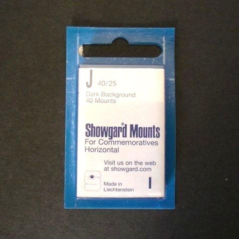 Showgard Stamp Mounts J 40 / 25 mm BLACK Background Package of 40