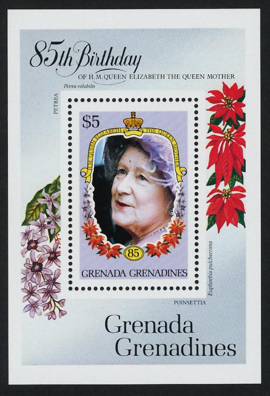 Grenada Grenadines 682-5 MNH Queen Mother 85th Birthday, Flowers, Horse