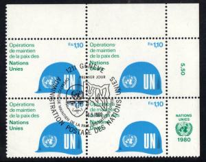 United Nations Geneva  #92 cancelled 1980  corner block of 4 peace keeping