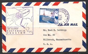 GUATEMALA FFC 1960 PAN AM First Flight Cover to Houston Texas USA