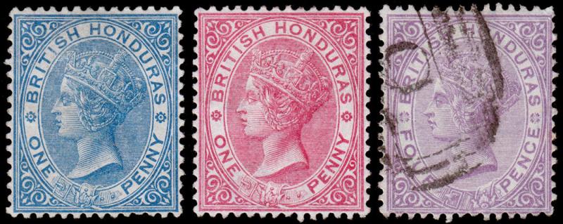 British Honduras Scott 13-15 (1882-84) Mint/Used H F-VF, CV $105.75 M