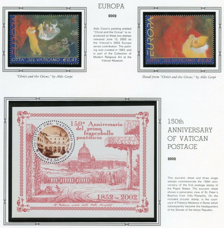 VATICAN CITY 2002  COMPLETE YEAR SET STAMPS WITH BOOKLET  MINT NH ON ALBUM PAGES