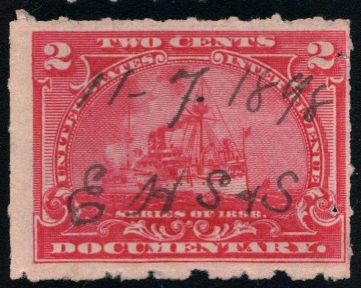 R164 2¢ Documentary Stamp (1898) Used/Pinhole