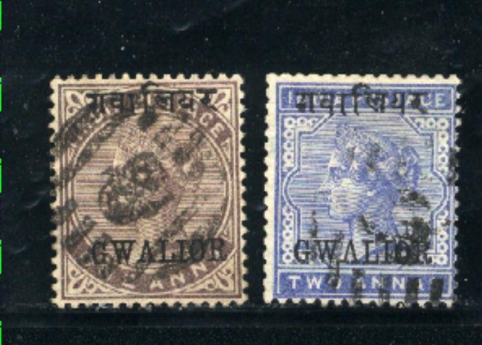 India-Gwalior #2,4   Used 1885 PD