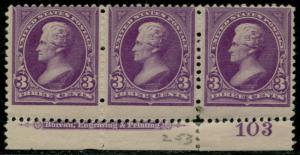 #253 VF OG NH PLATE #, STR/3 -- (LEFT-HINGED AT SELVAGE) CV $1,150.00 BQ2927