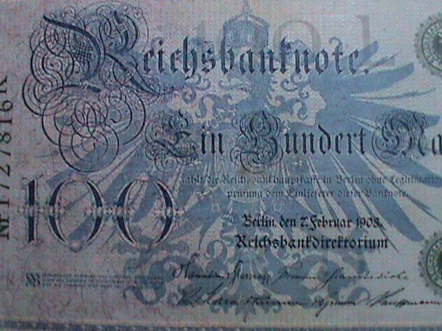 ​GERMANY 1908-OVER 114YEARS OLD RCICHS BANK NOTE USED ANTIQUE  CURRENCY VF