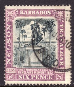 1906 Barbados Lord Nelson Monument Six Pence issue Used Sc# 107 CV $30.00