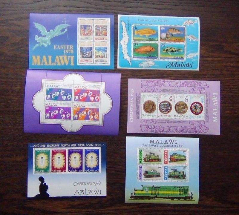 Malawi 6 x M/S MNH 1973 1978 Easter Trains Christmas Fish etc