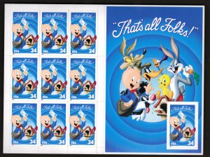 US #3535, Sheet,  34c Porky Pig, IMPERF,  S.S., VF mint never hinged, Fresh S...